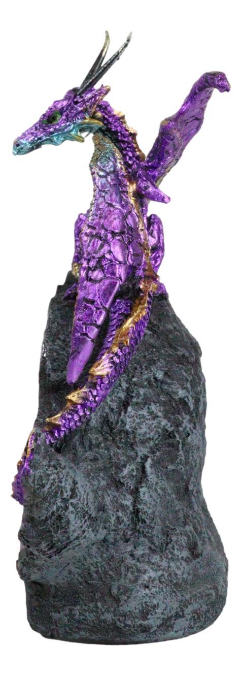 Metallic Purple Midnight Dragon On LED Light Faux Geode Crystal Rock Figurine