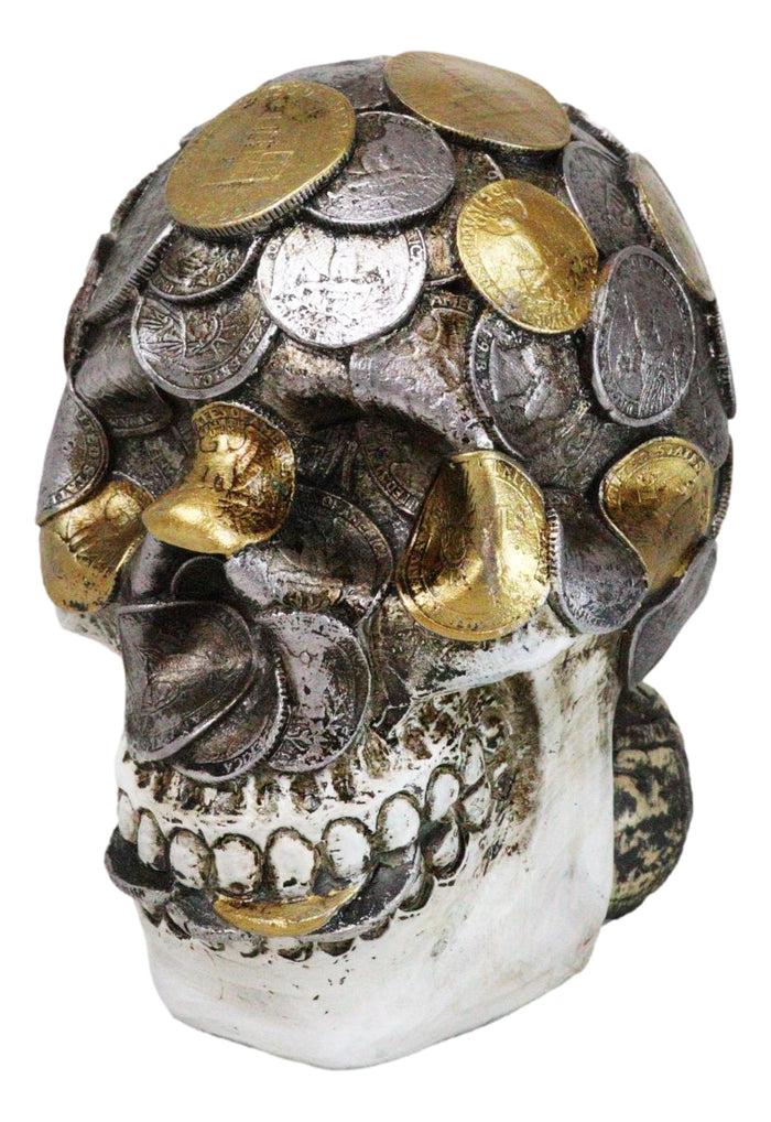 Metallurgy Currency Silver And Gold Coins Skull Face Money Coin Bank Figurine