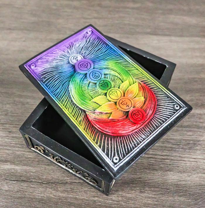 Metaphysical Wicca Rainbow Chakra Energy Zone 7 Colors Tarot Cards Trinket Box