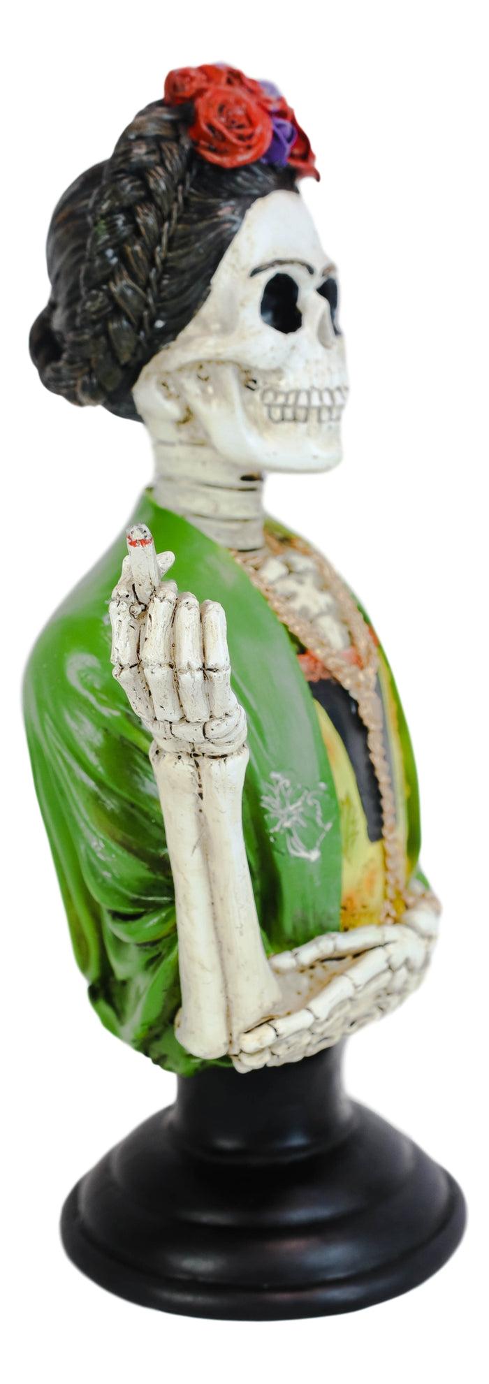 Mexican Painter Smoking Lady Frieda Skeleton Portrait Bust Day Of Dead Statue