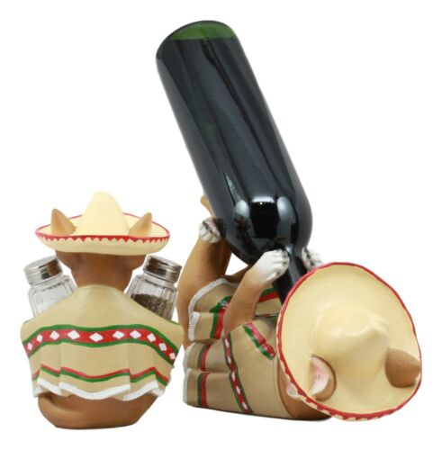 Mexican Poncho Sombrero Chihuahua Dog Wine And Salt Pepper Shaker Holder Statues