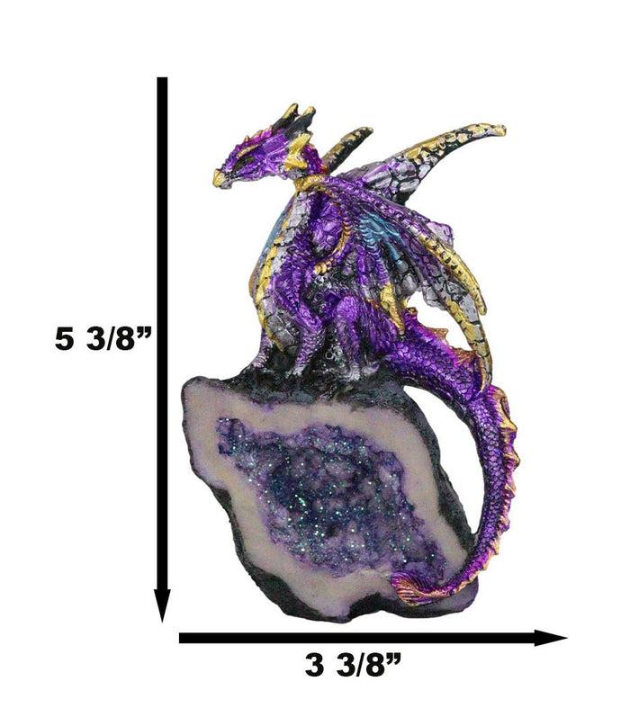 Midnight Space Purple Iridescent Dragon On Faux Geode Rock Crystal Cove Figurine