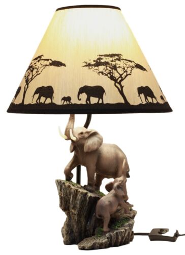 Migration Of The Majestic Elephant Family Safari Desktop Table Lamp Statue Decor