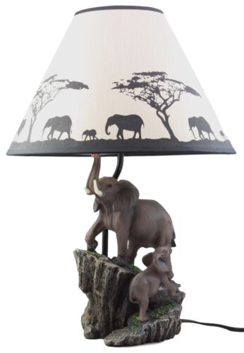 Migration Of The Majestic Elephant Family Safari Desktop Table Lamp Statue Decor