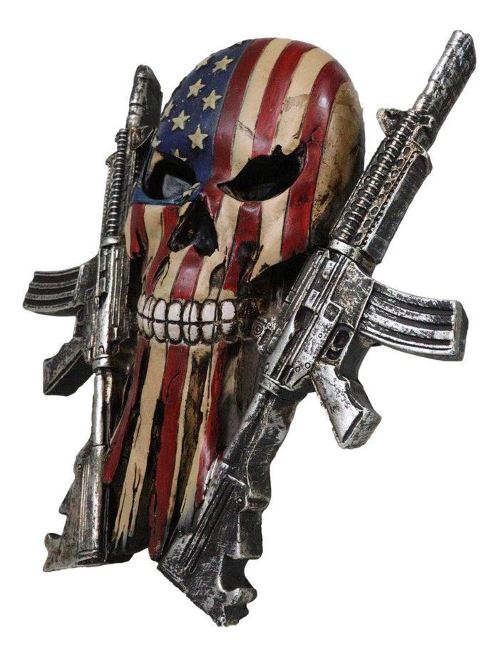 Military American Flag Star Spangled Banner Skull With 2 Gun Rifles Wall Decor