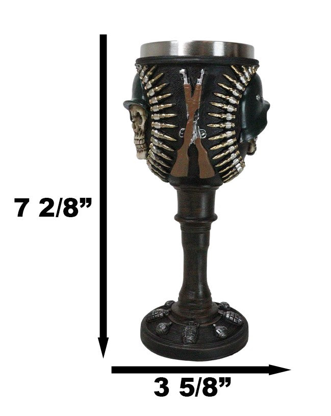Military Army Platoon Soldier Skull With Helmet Bullets And Rifles Wine Goblet