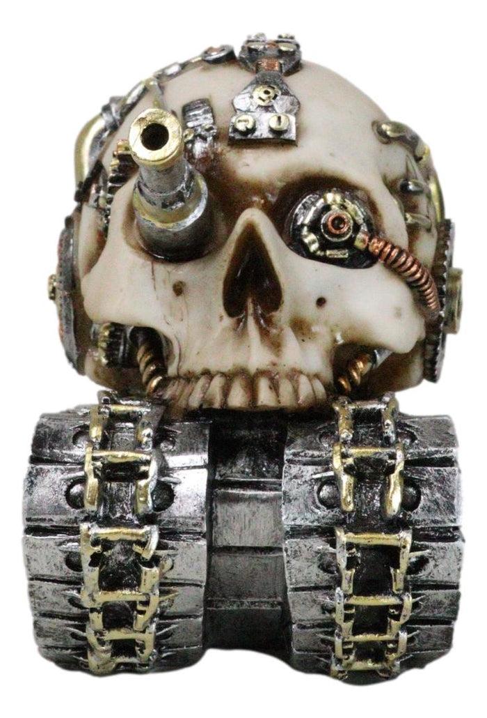 Military War Steampunk Android Gearwork Robotic Cyborg Skull Tank Figurine