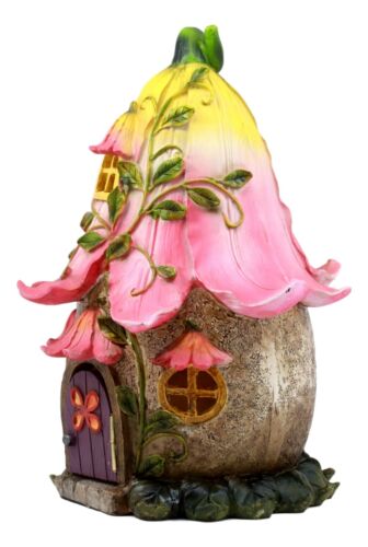 Mini Enchanted Fairy Garden Trumpet Lily Cottage Light Up House W/ Door Figurine