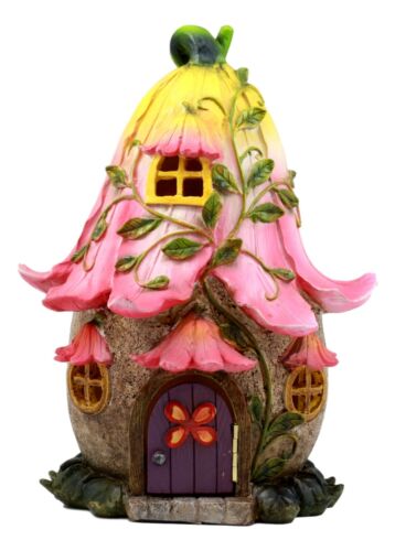 Mini Enchanted Fairy Garden Trumpet Lily Cottage Light Up House W/ Door Figurine