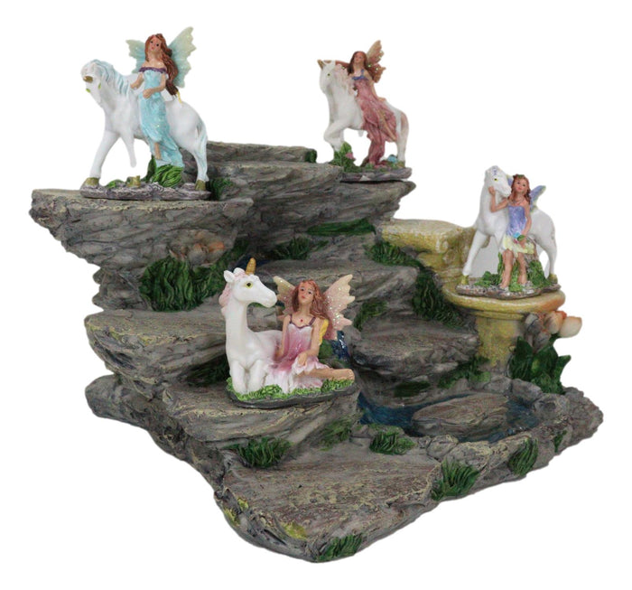 Miniature Fairies & Unicorns With Mountain Waterfall Of Youth Display Figurine