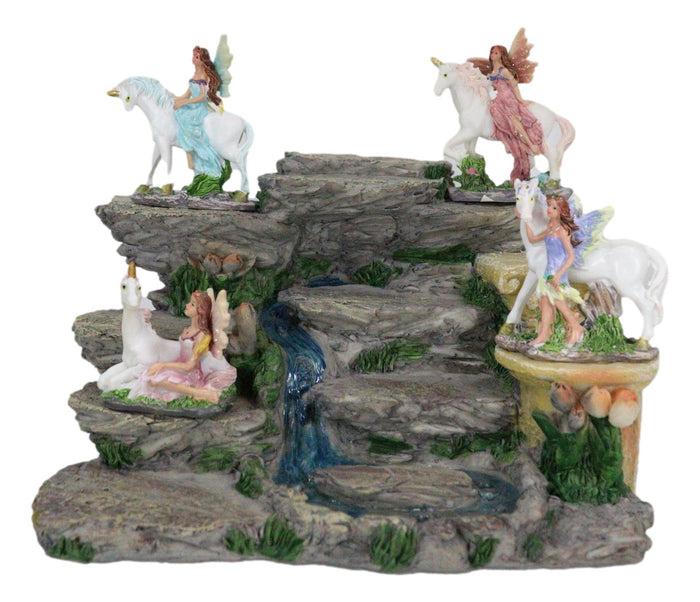 Miniature Fairies & Unicorns With Mountain Waterfall Of Youth Display Figurine