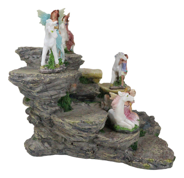 Miniature Fairies & Unicorns With Mountain Waterfall Of Youth Display Figurine