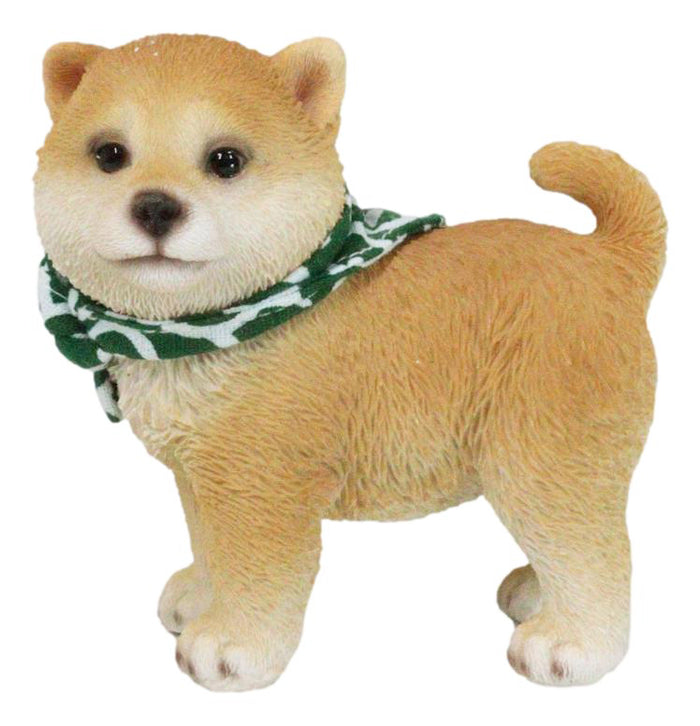 Miniature Lifelike Adorable Japanese Shiba Inu Puppy Dog With Scarf Figurine