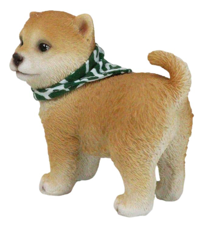 Miniature Lifelike Adorable Japanese Shiba Inu Puppy Dog With Scarf Figurine
