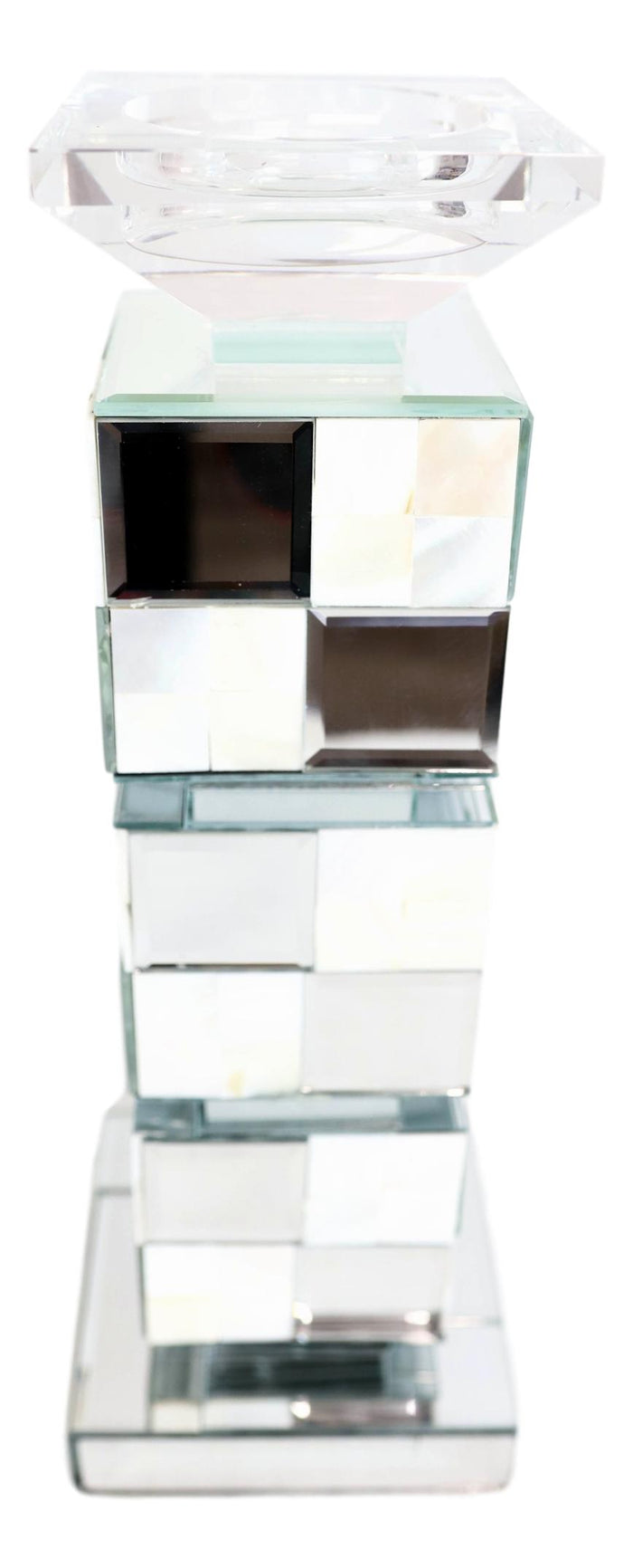 Modern Beveled Mirrors Capiz Shells Decorative Checkered Pillar Candle Holder