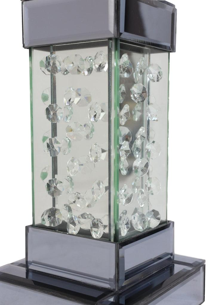 Modern Chic Beveled Floating Crystals Glass And Metal Pillar Candle Holder 11"H