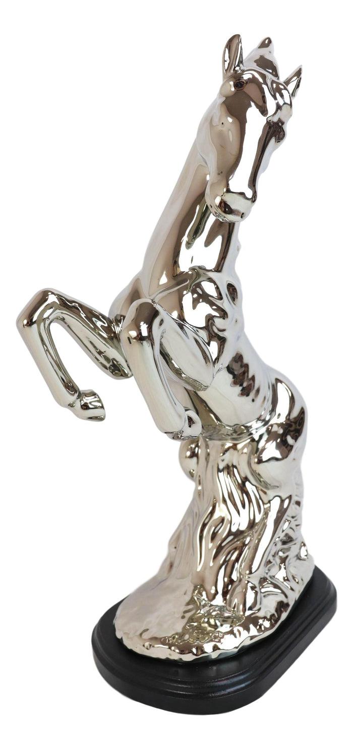 Modern Chic Silver Plated Ceramic Endor Rearing Prancing Equine Horse Figurine