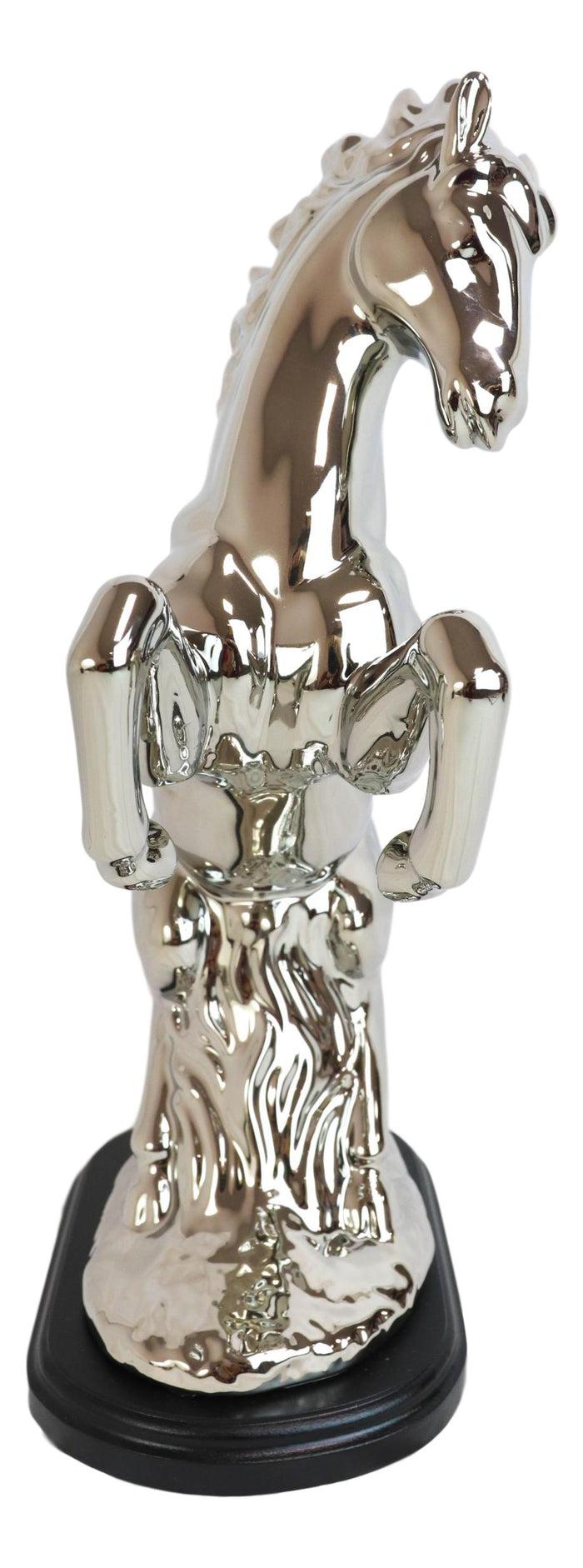 Modern Chic Silver Plated Ceramic Endor Rearing Prancing Equine Horse Figurine