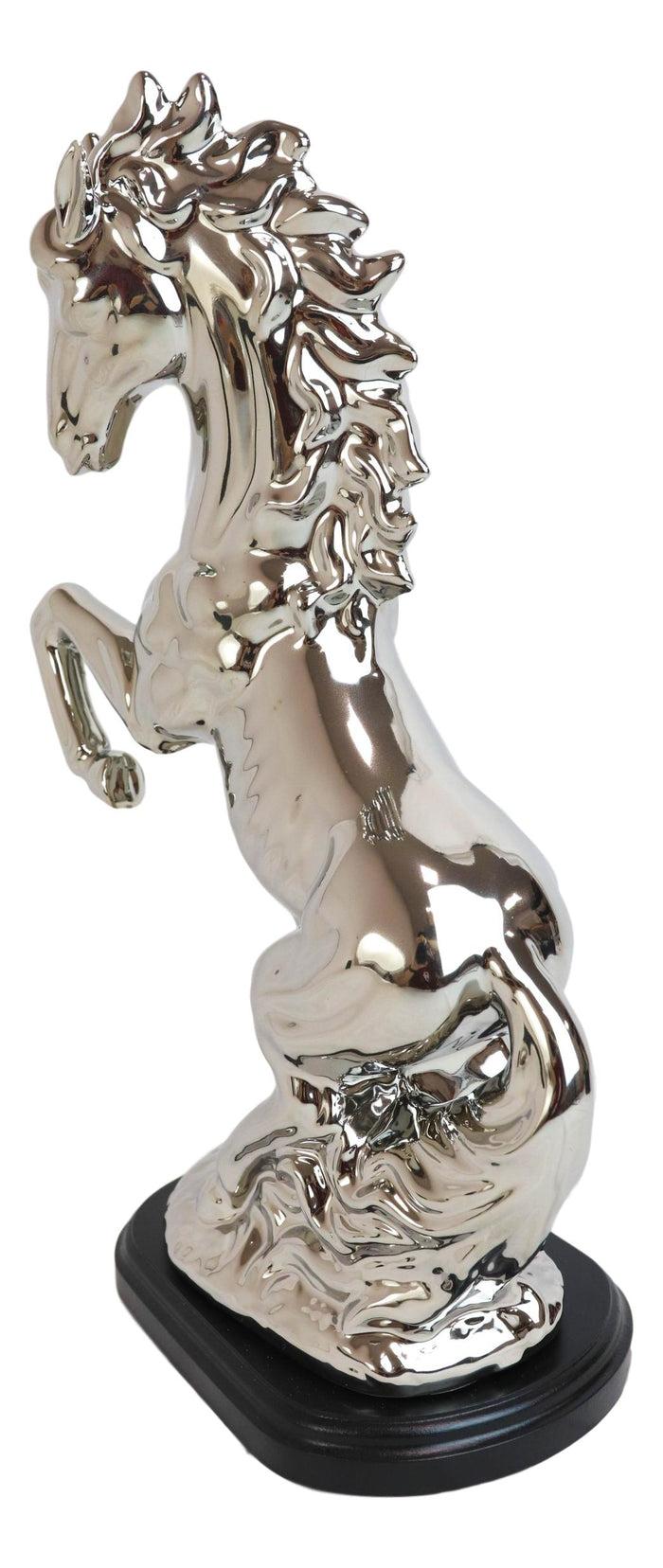 Modern Chic Silver Plated Ceramic Endor Rearing Prancing Equine Horse Figurine