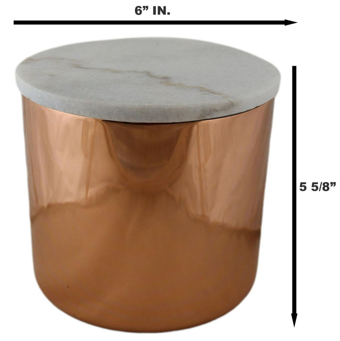 Modern Chic Sleek Copper Plated Storage Canister With Natural Marble Lid 2qt