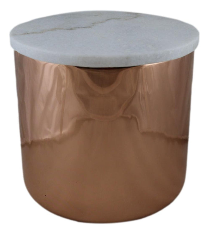 Modern Chic Sleek Copper Plated Storage Canister With Natural Marble Lid 2qt