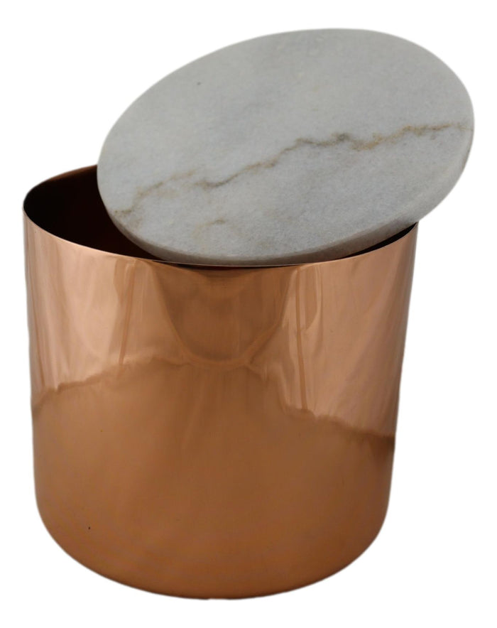 Modern Chic Sleek Copper Plated Storage Canister With Natural Marble Lid 2qt