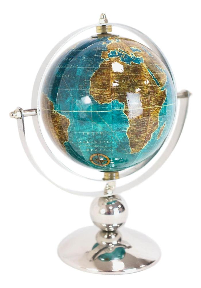 Modern Decorative Desktop Blue World Atlas Map Globe With Rotational Axis 10"H