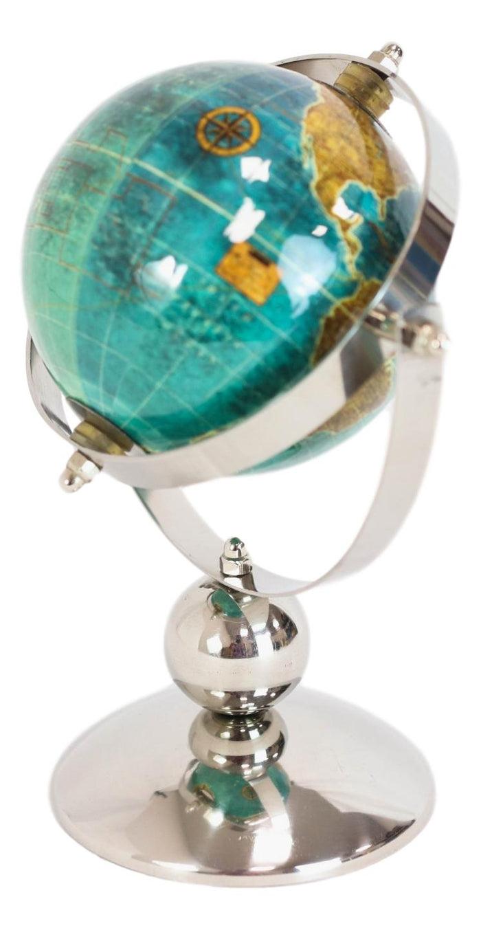 Modern Decorative Desktop Blue World Atlas Map Globe With Rotational Axis 9"H