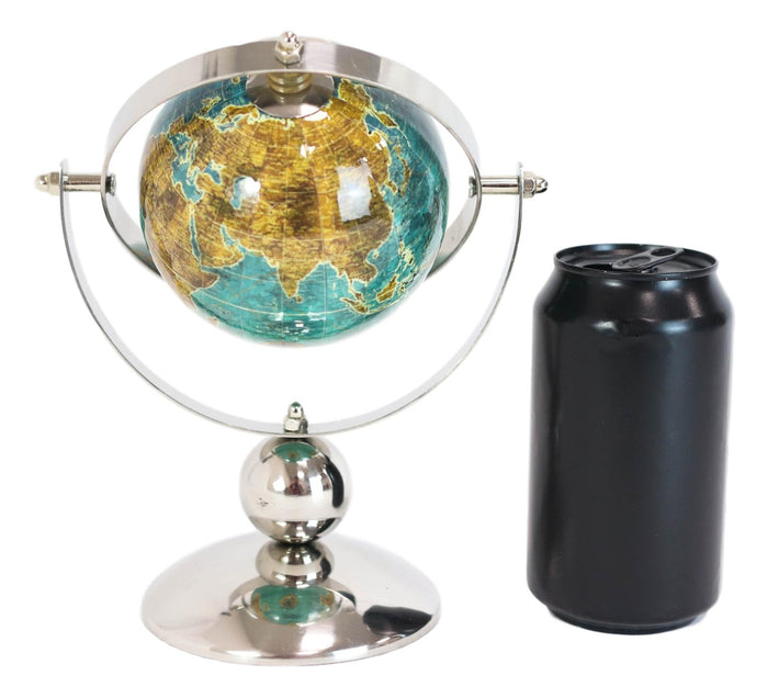 Modern Decorative Desktop Blue World Atlas Map Globe With Rotational Axis 9"H