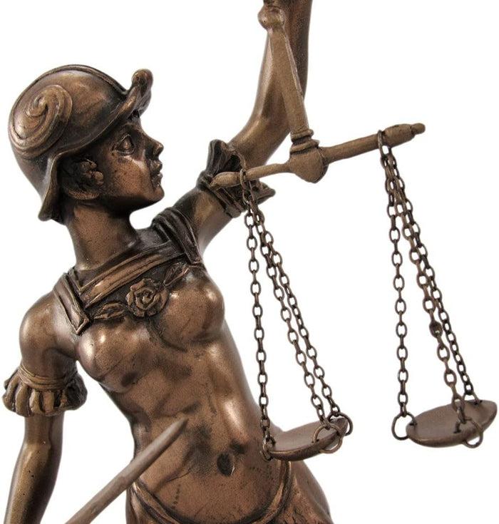 Modern Dike Lady Of Justice In Armor Bearing Scales And Sword Figurine 9.5"H
