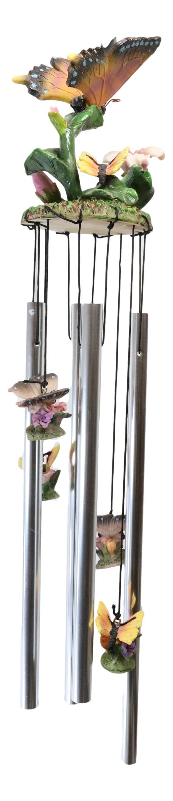 Monarch Butterflies Flitting On Flowers Resonant Wind Chime Garden Patio Decor