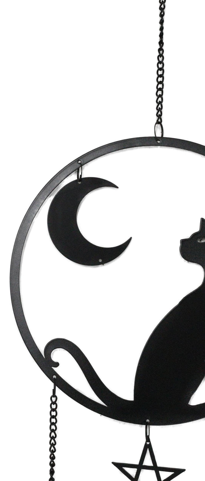 Moon Gazer Black Cat With Crescent Moon Pentagram Wall Hanging Decoration Chime