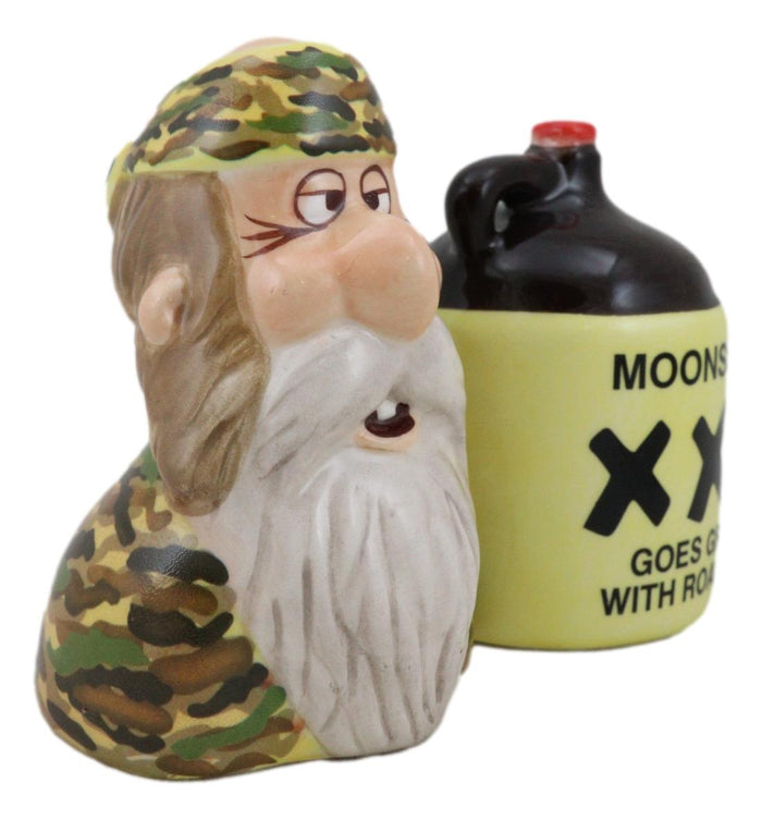 Moonshine Goes Great With Road Kill Redneck Hunter And Jug Salt Pepper Shakers