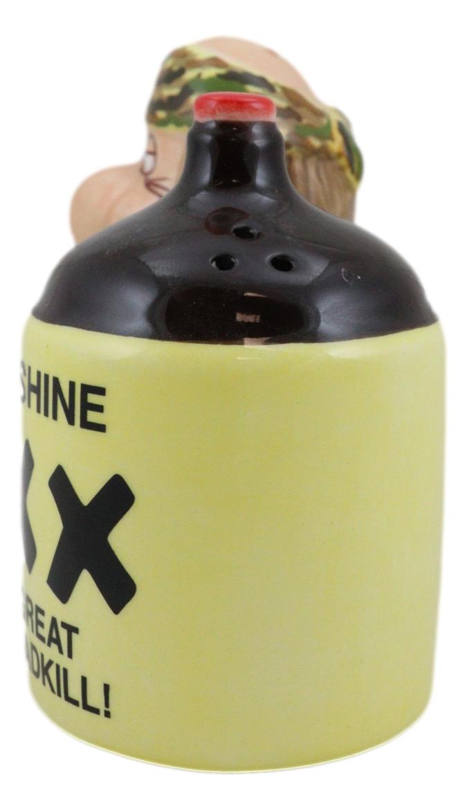 Moonshine Goes Great With Road Kill Redneck Hunter And Jug Salt Pepper Shakers
