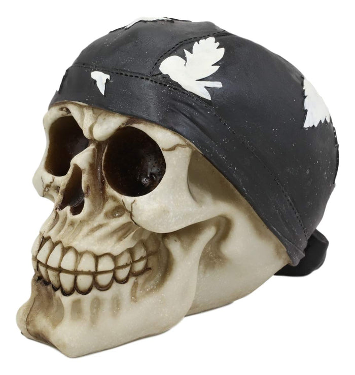 Motorcycle Biker Gang Skull With Black Bandana Statue 6"L Macabre Skulls Decor