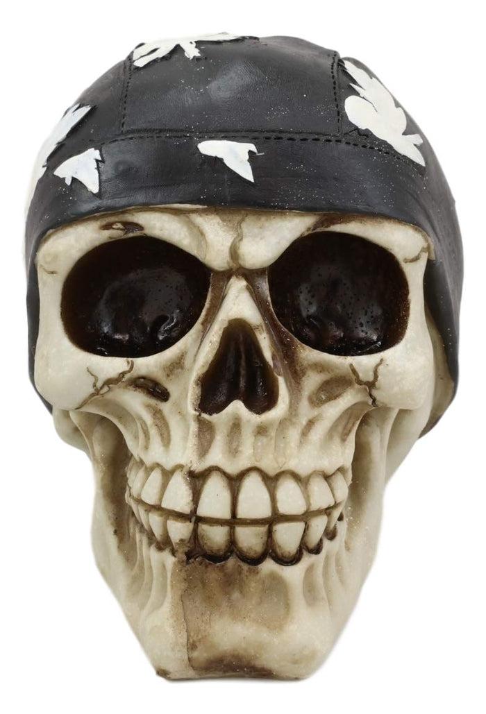 Motorcycle Biker Gang Skull With Black Bandana Statue 6"L Macabre Skulls Decor