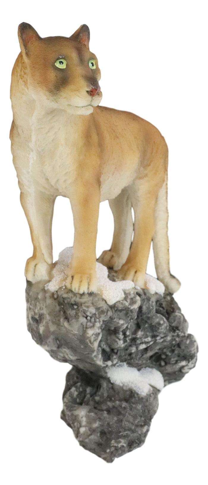 Mountain Lion Cougar Standing On Edge Of Snow Capped Rock Statue Wildlife Decor