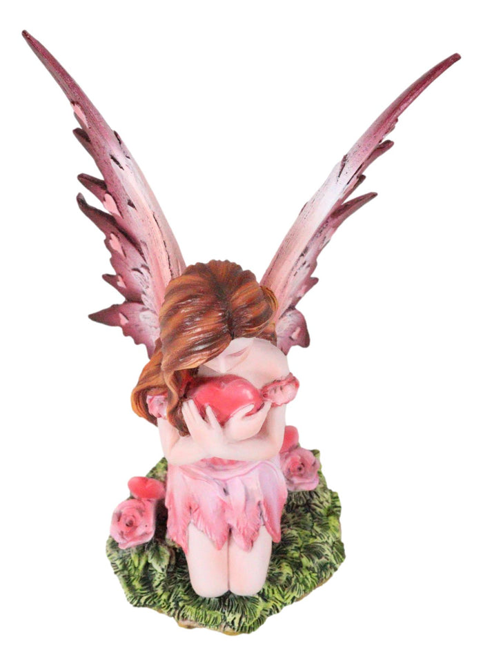 My Heart's Fancy Pink Flower Fairy With Giant Heart In Green Meadows Figurine