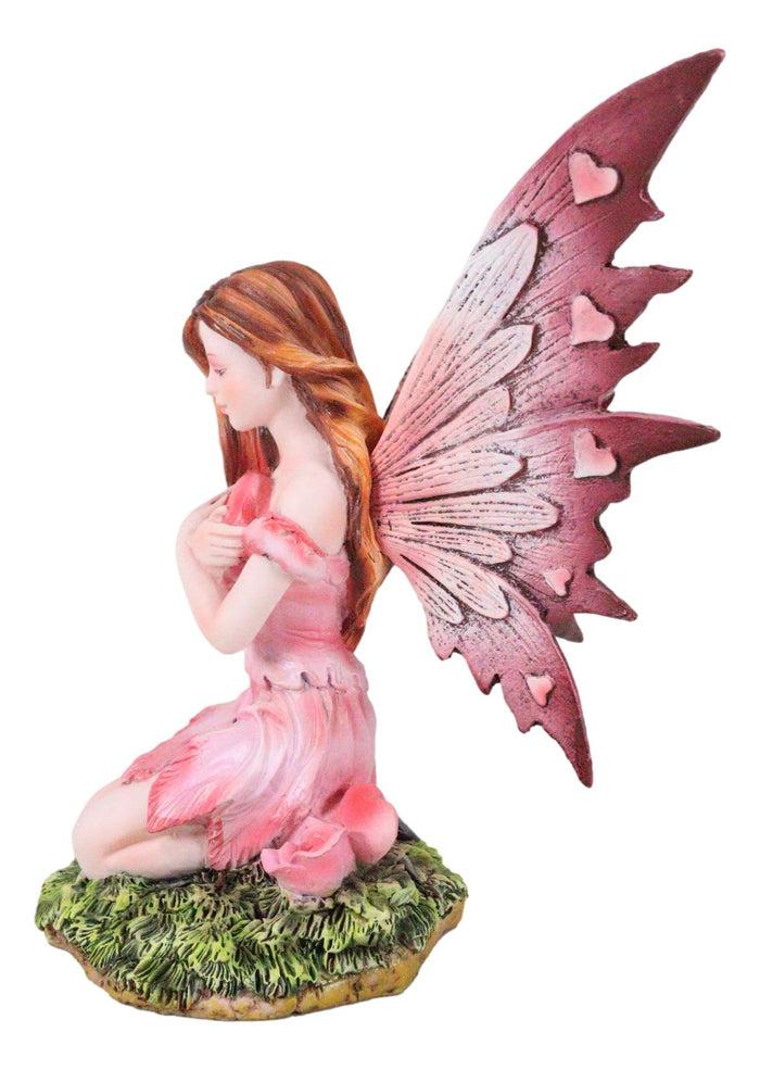 My Heart's Fancy Pink Flower Fairy With Giant Heart In Green Meadows Figurine