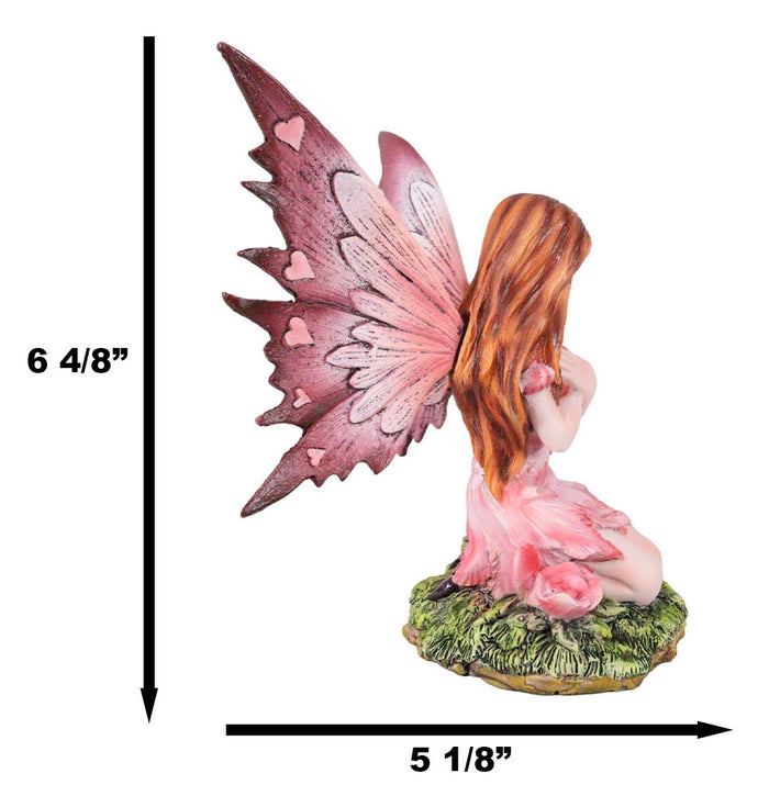 My Heart's Fancy Pink Flower Fairy With Giant Heart In Green Meadows Figurine