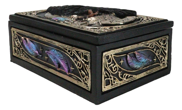 Mystic Raven Crow Crescent Moon Wicca Divination Ornate Tarot Cards Trinket Box