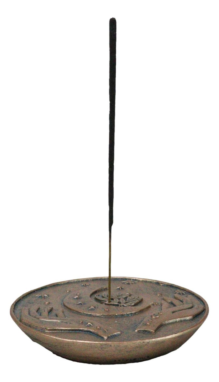 Mystic Sacred Symbols Hamsa Open Palms With Crescent Moon Stars Incense Burner
