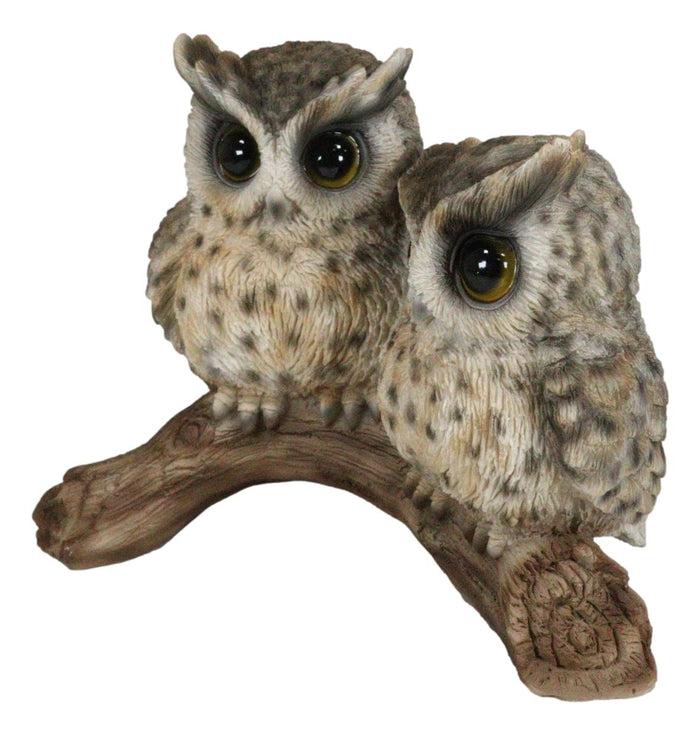 Mystical Forest Great Horned Owlet Owl Birds Couple Pair On Tree Branch Statue