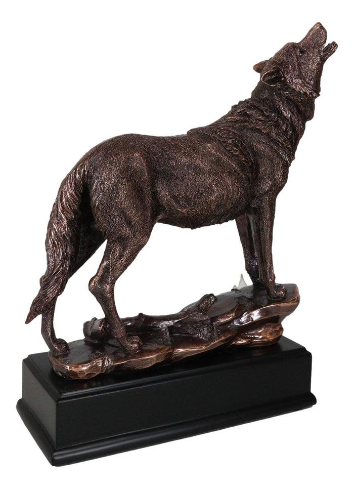 Mystical Full Moon Howling Alpha Gray Wolf Statue In Bronze Electroplated Finish