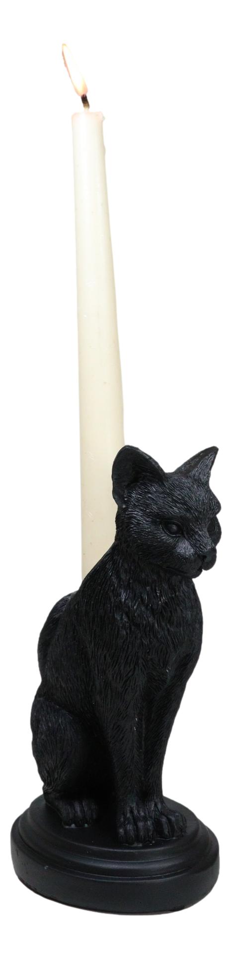 Mystical Wicca Gothic Black Cat Faust's Feline Familiar Candle Holder Figurine