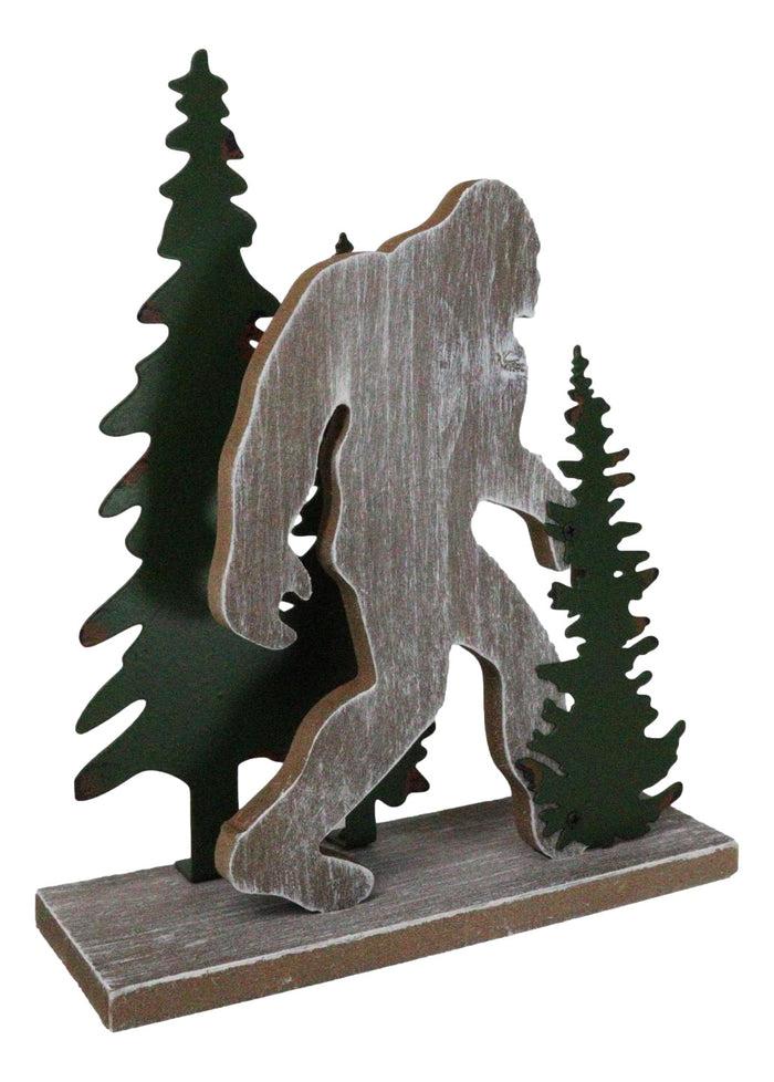 Myth Legend Sasquatch Big Foot By Pine Trees Wooden Silhouette Cutout Sculpture