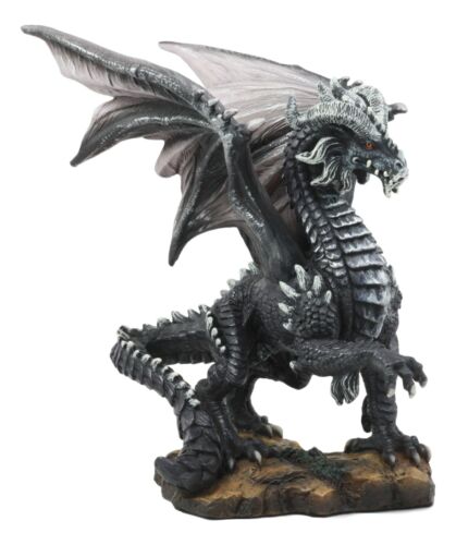 Mythical Fantasy "Silver Volander" Ancient Wise Dragon Statue 8"H Black Dragon