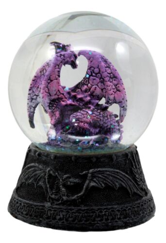 Mythical Purple Midnight Dragon Water Globe Figurine With Glitters 4.75"H