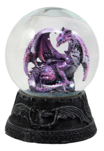Mythical Purple Midnight Dragon Water Globe Figurine With Glitters 4.75"H