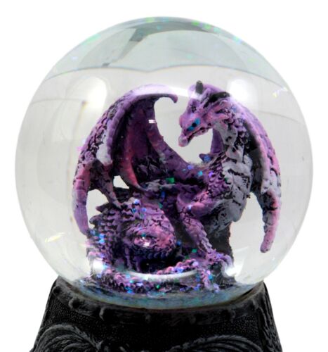 Mythical Purple Midnight Dragon Water Globe Figurine With Glitters 4.75"H